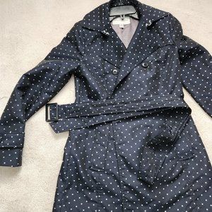 Banana Republic Navy Polka Dot Trench Coat w/ Belt, navy, size XS